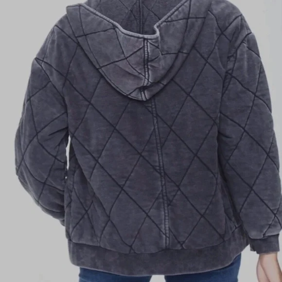 Forever 21 Quilted Mineral Wash Full Zip Hoodie Jacket - Picture 3 of 8